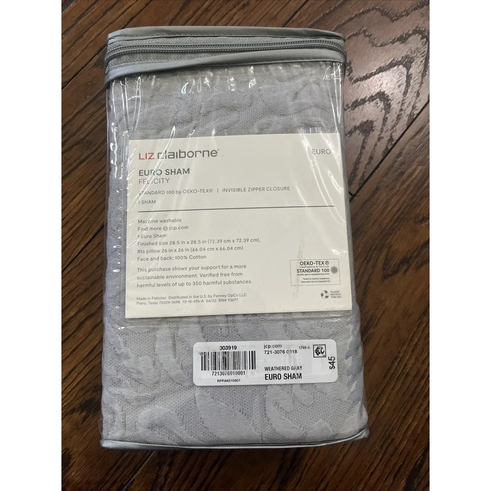 Liz Claiborne Felicity 1 Euro Sham Cotton Weathered Gray NEW